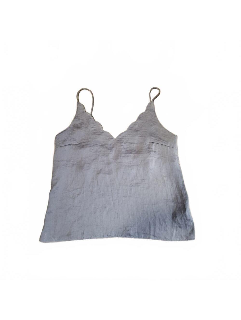 Top Shop Gray Scalloped Neckline Strappy Cami Tank Top Y2K Camisole Size 6